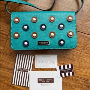 Henri Bendel Turquoise and Brown Crossbody Phone Bag